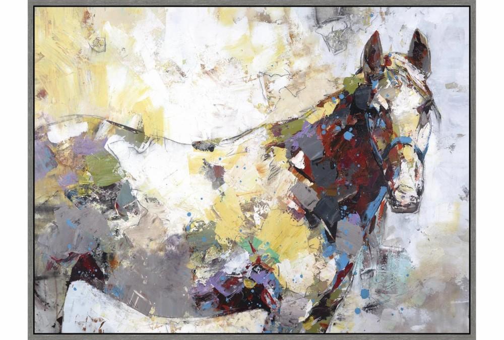 Framed Canvas Art | 42X32 Painted Horse With Grey Frame Decor Framed Canvas Art