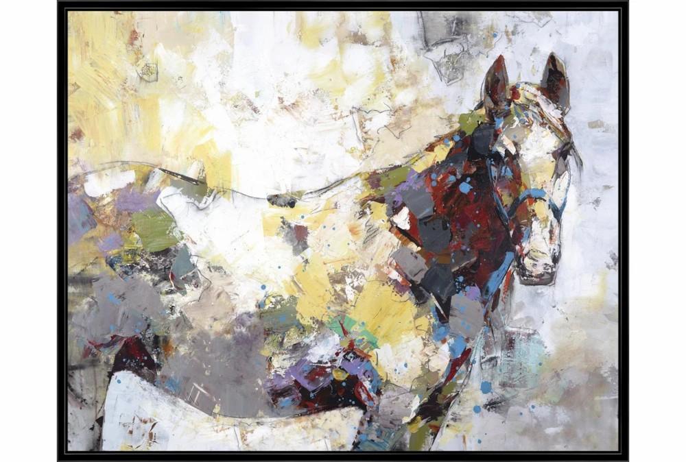 Framed Canvas Art | 52X42 Painted Horse With Black Frame Decor Framed Canvas Art