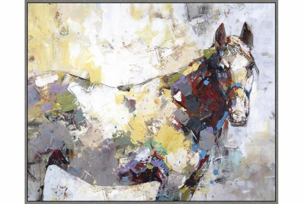 Framed Canvas Art | 52X42 Painted Horse With Grey Frame Decor Framed Canvas Art