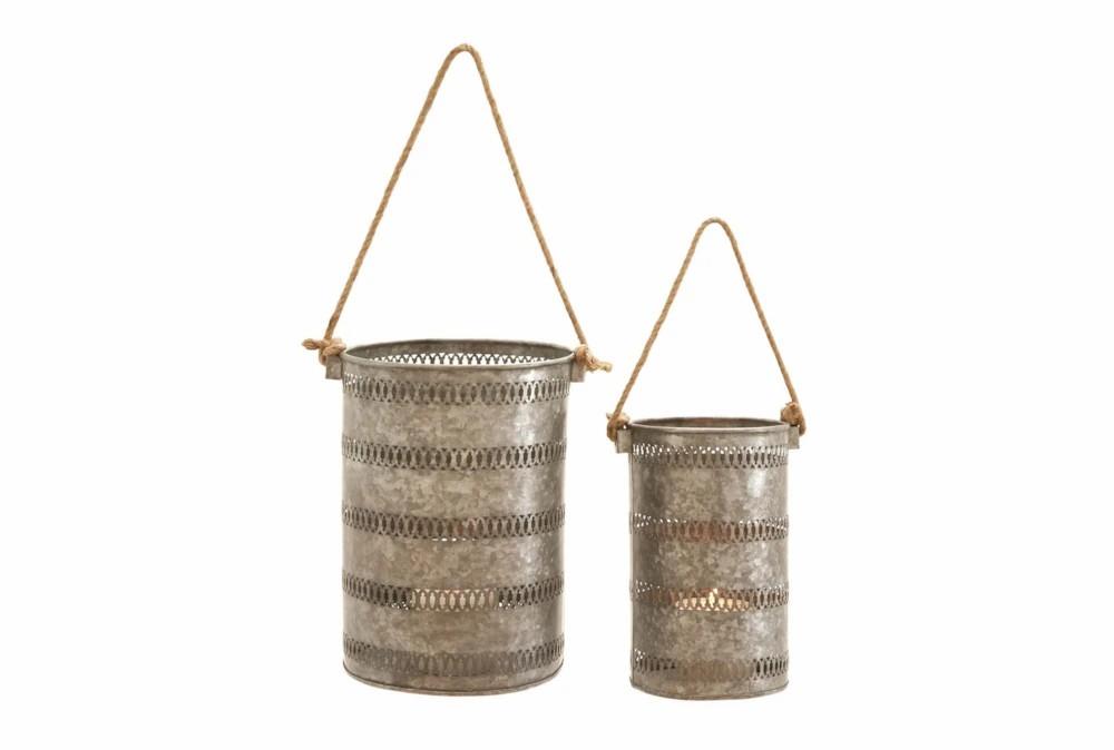 Lanterns | 12″ & 10″ Outdoor Metal Galvanized Lanterns-2 Piece Set Decor Lanterns