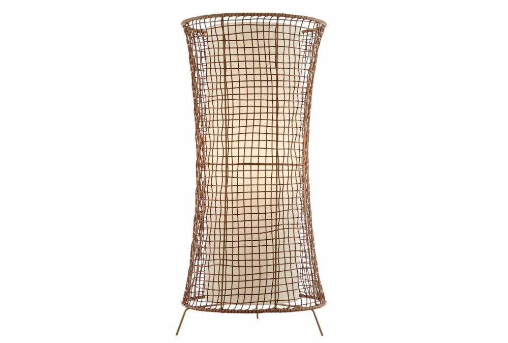 Lanterns | 28 Inch Brown Woven Fluted Cordless Dimmable Outdoor Lantern Lamp With Rechargeable Bulb Decor Lanterns