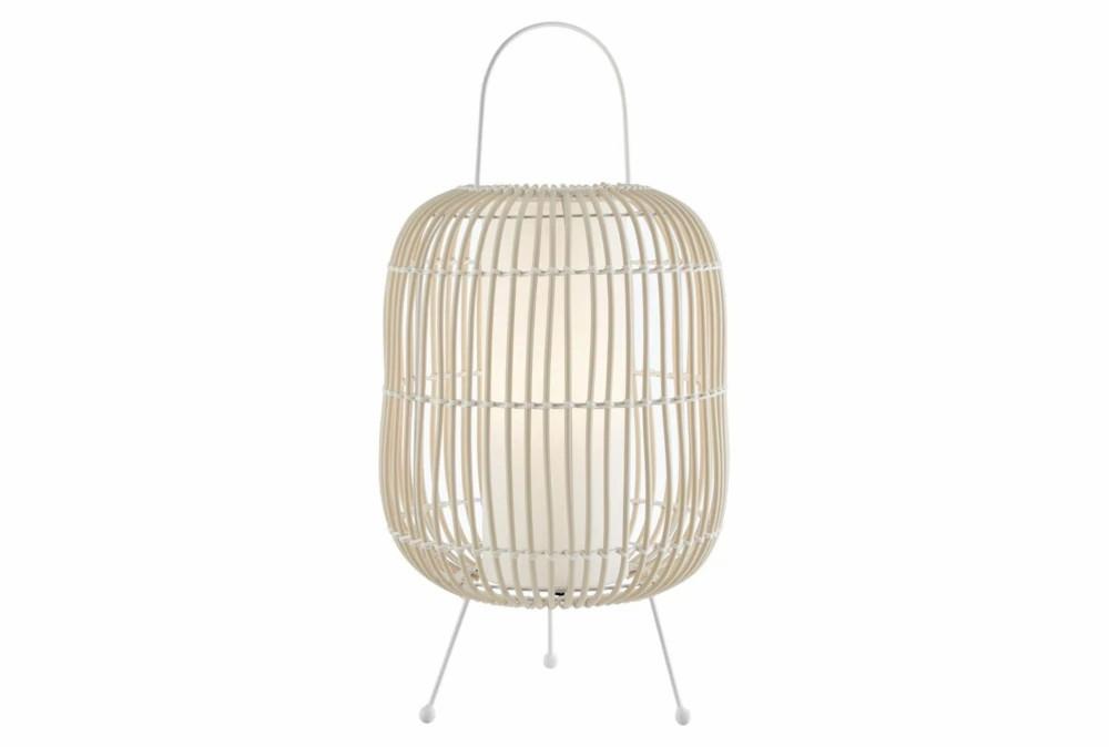 Lanterns | 28 Inch White Woven Oval Cordless Dimmable Outdoor Lantern Lamp With Rechargeable Bulb Decor Lanterns