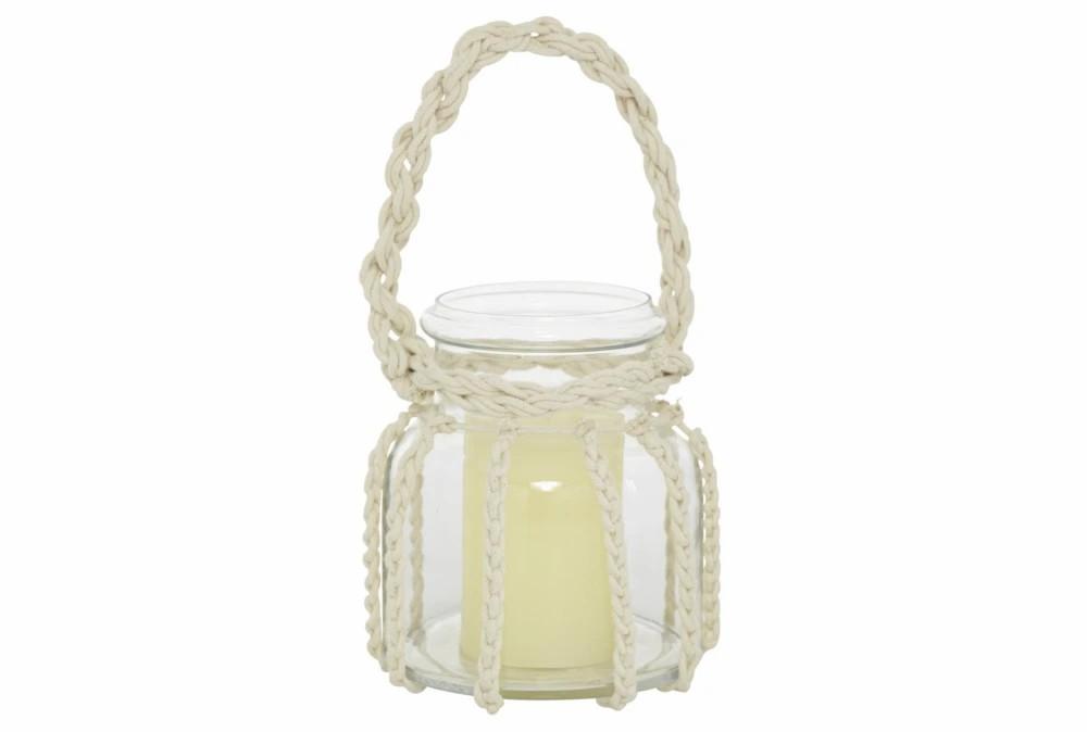 Lanterns | 6.5 Inch Clear Glass + Macrame Rope Candle Jar Decor Lanterns