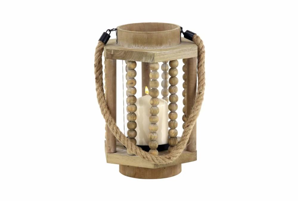 Lanterns | Beige 11 Inch Wood Glass Lantern Decor Lanterns