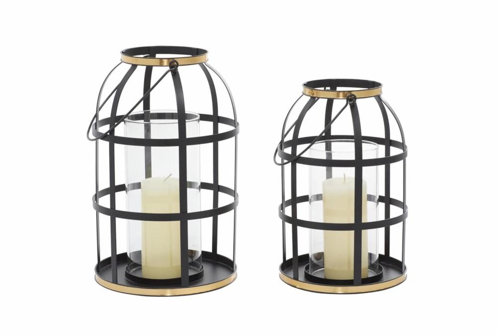 Lanterns | Black Iron Lantern Set Of 2 Decor Lanterns