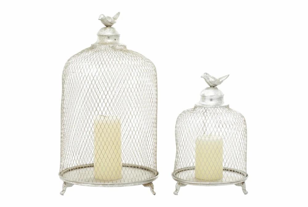 Lanterns | Silver Iron Lantern Set Of 2 Decor Lanterns