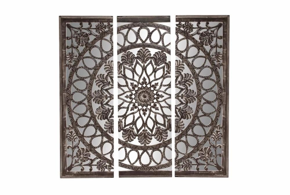 Mirrors | 48X80 Black Wood Floral Carved Mandala Mirror Wall Décor Decor Mirrors