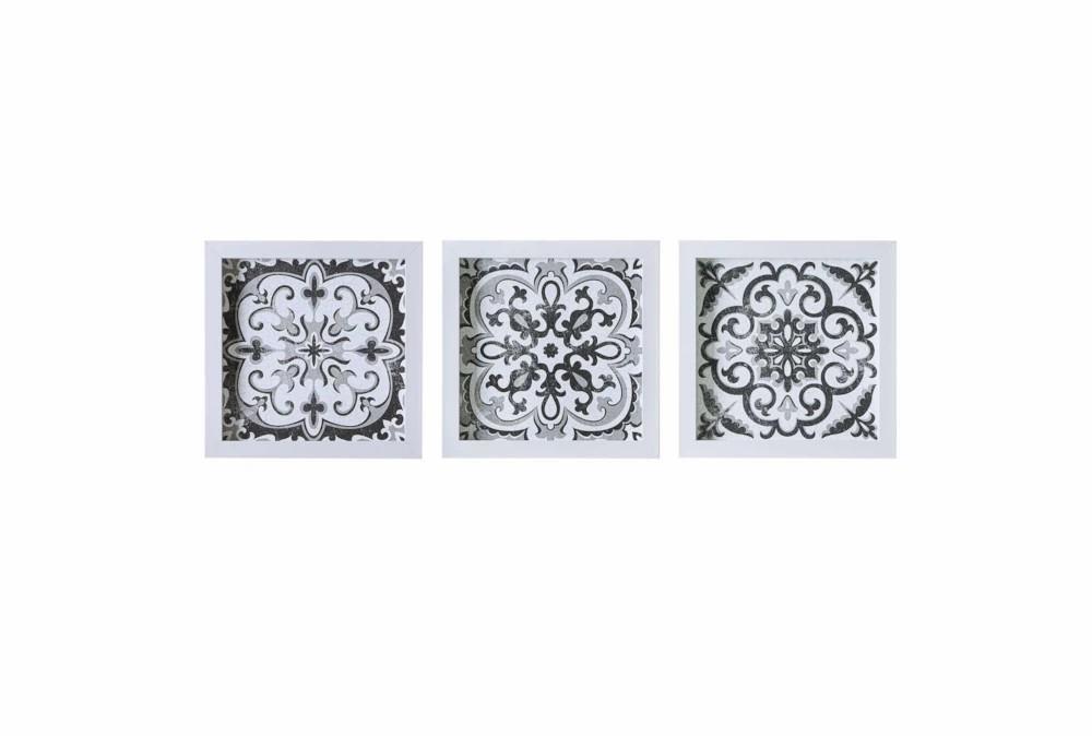 Paintings | 14X14 Black/White Distressed Tile Pattern Set Of 3 Decor Paintings