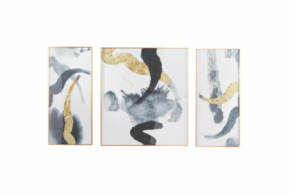 Paintings | 16X36 Abstract Movement With Gold Frame Set Of 3 Decor Paintings