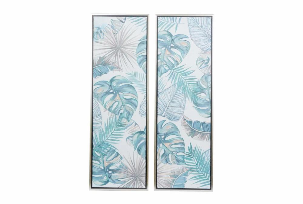 Paintings | 16X48 Inch Pastel Glitter Monstera Leaves Canvas Wall Art- Set Of 2 Decor Paintings