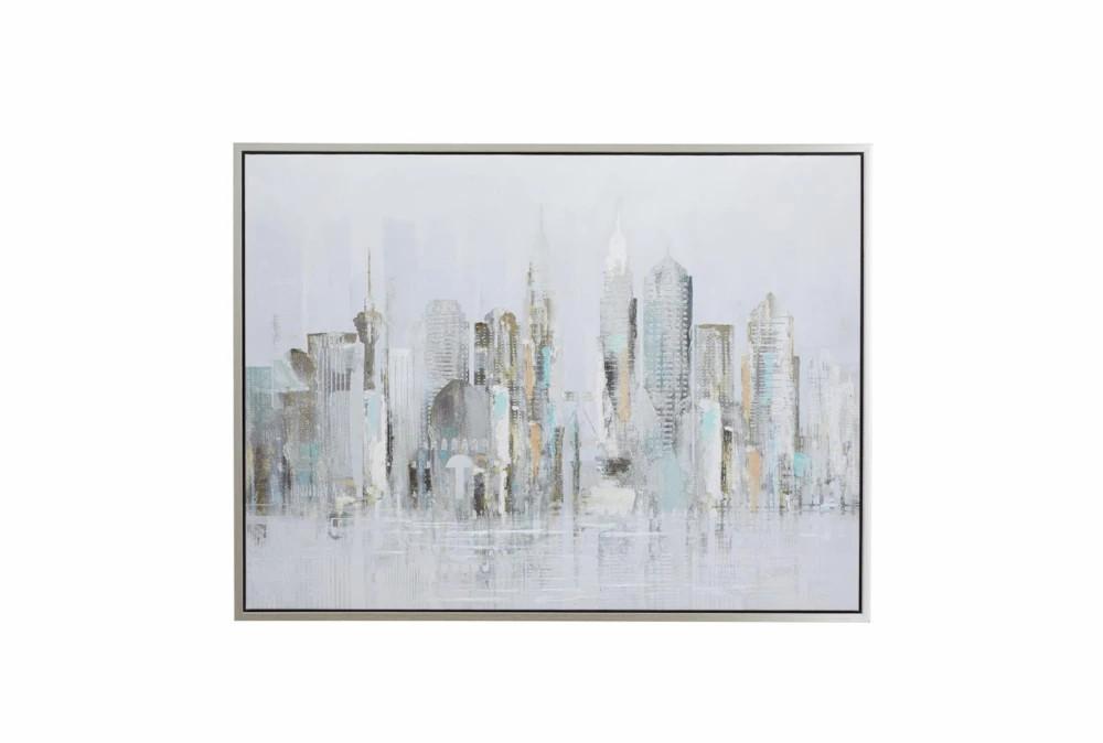 Paintings | 48X36 Abstract Grey Buildings With Silver Frame Decor Paintings