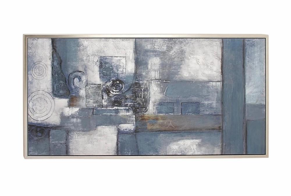 Paintings | 55X28 Abstract Shades Of Blue + Gray With Silver Frame Decor Paintings