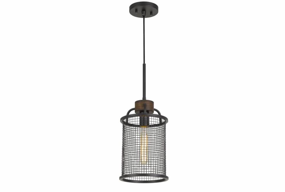 Pendant Lights | 8X19.5 Cylindrical Metal Mesh Shade And Wood Pendant Decor Pendant Lights