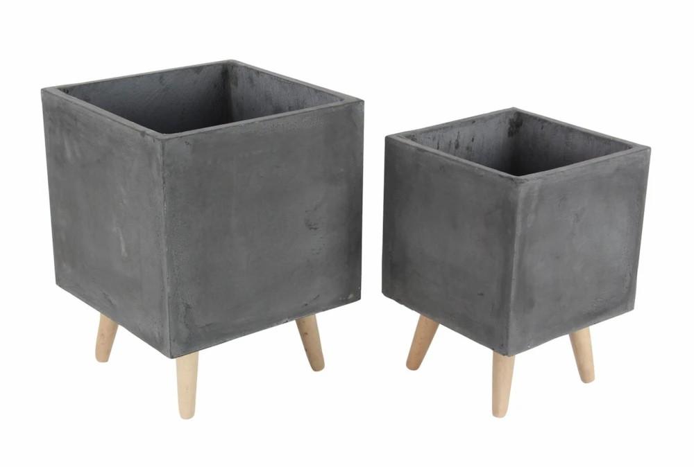 Planters | 2 Piece Set Fiber Clay Wood Planters Decor Planters