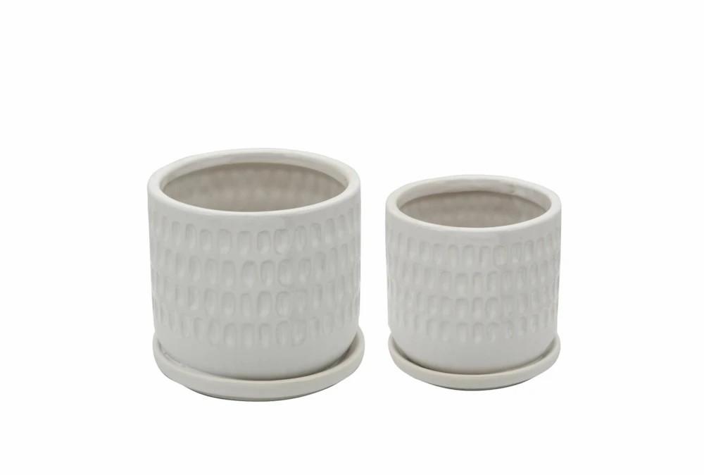 Planters | 5 Inch And 6 Inch White Hammered Planters With Saucer Set Of 2 Decor Planters