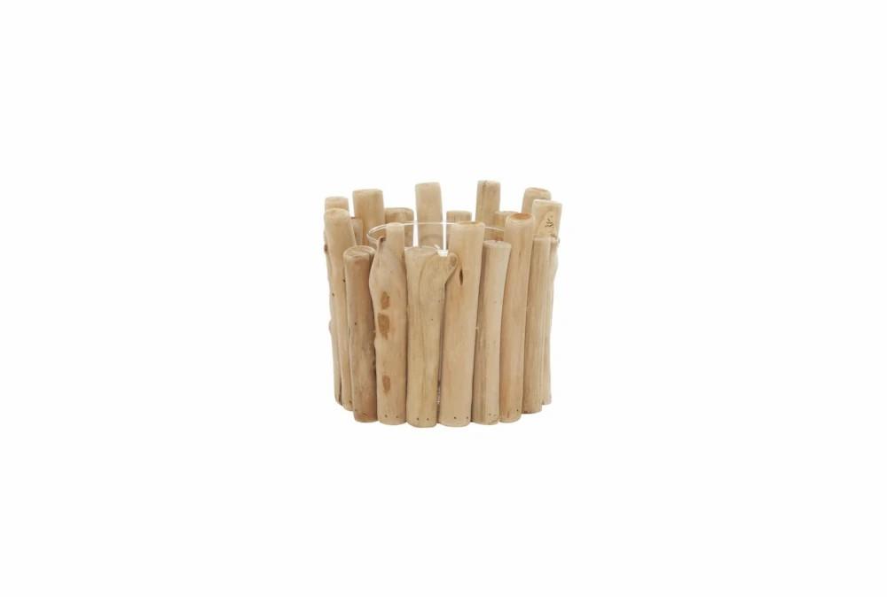 Planters | 7 Inch Natural Japanese Oak + Glass Candle Holder Decor Planters