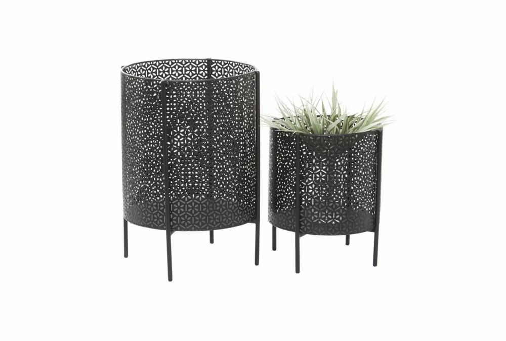 Planters | Black Iron Planter Set Of 2 Decor Planters