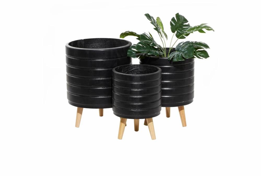 Planters | Black Wood Planter Set Of 3 Decor Planters