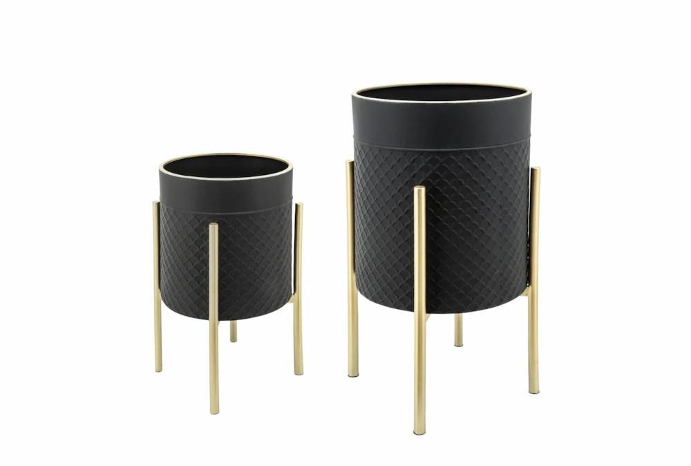 Planters | Black/Gold Set Of Two Scales Planter On Metal Stand Decor Planters