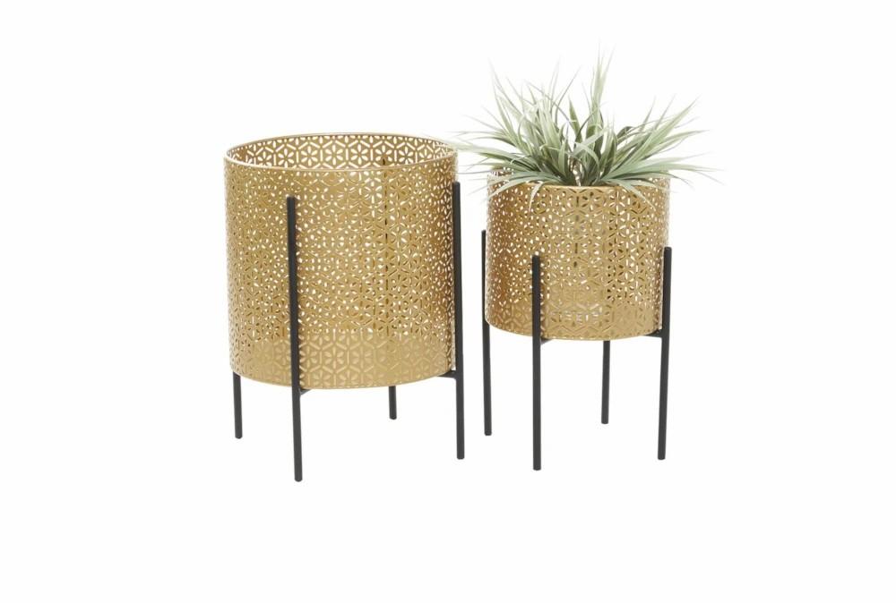 Planters | Gold Iron Planter Set Of 2 Decor Planters