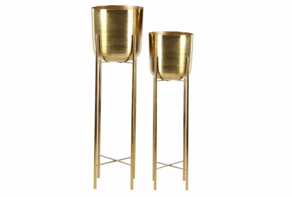 Planters | Gold Iron Planter Set Of 2 Decor Planters