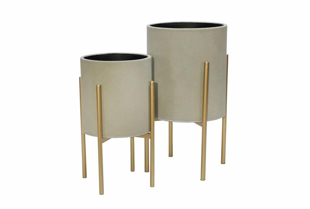 Planters | Gray/Gold Set Of Two Planter On Metal Stand Decor Planters