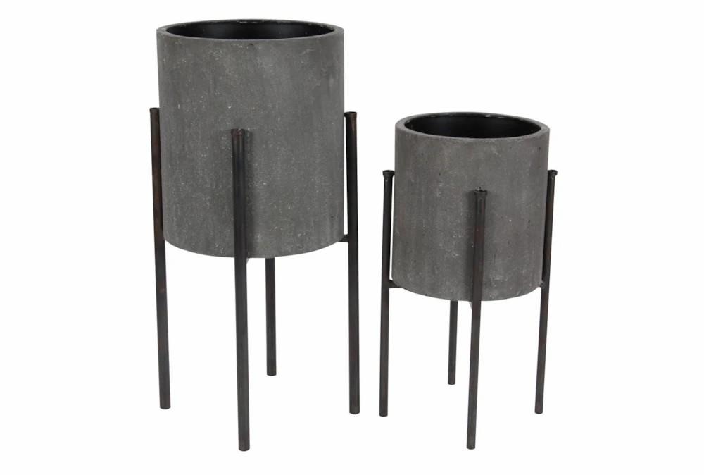 Planters | Grey 23 Inch Metal Planter Set Of 2 Decor Planters