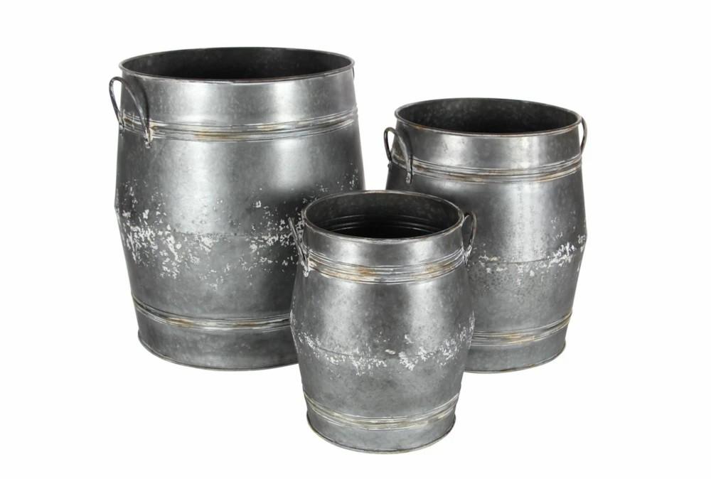 Planters | Grey 24 Inch Metal Planter Set Of 3 Decor Planters