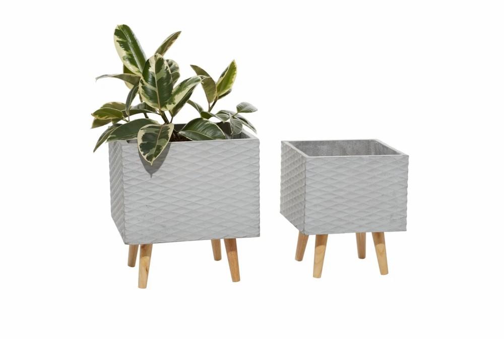 Planters | Grey Ceramic Planter Set Of 2 Decor Planters