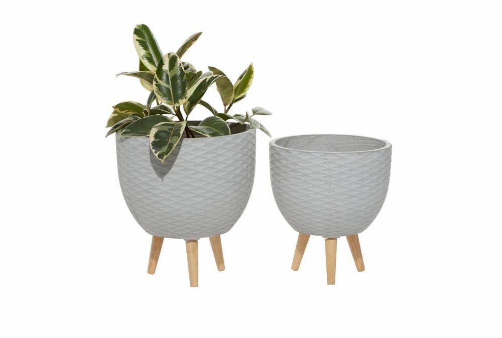 Planters | Grey Ceramic Planter Set Of 2 Decor Planters