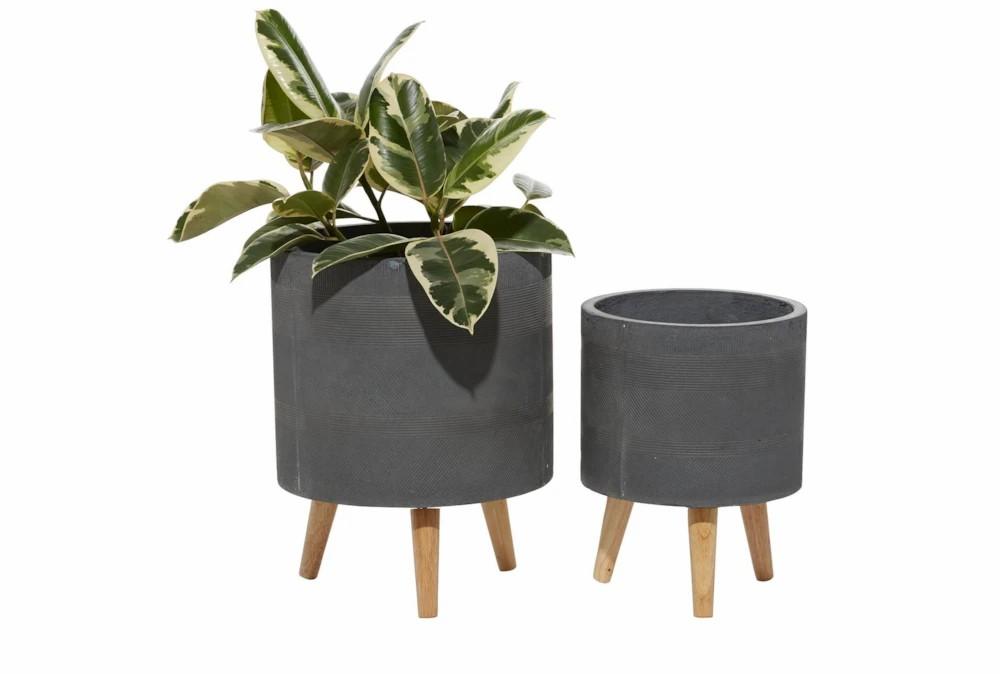 Planters | Grey Ceramic Planter Set Of 2 Decor Planters