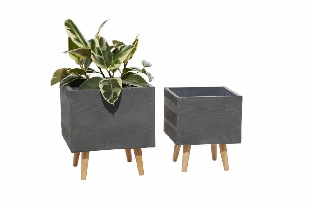 Planters | Grey Ceramic Planter Set Of 2 Decor Planters