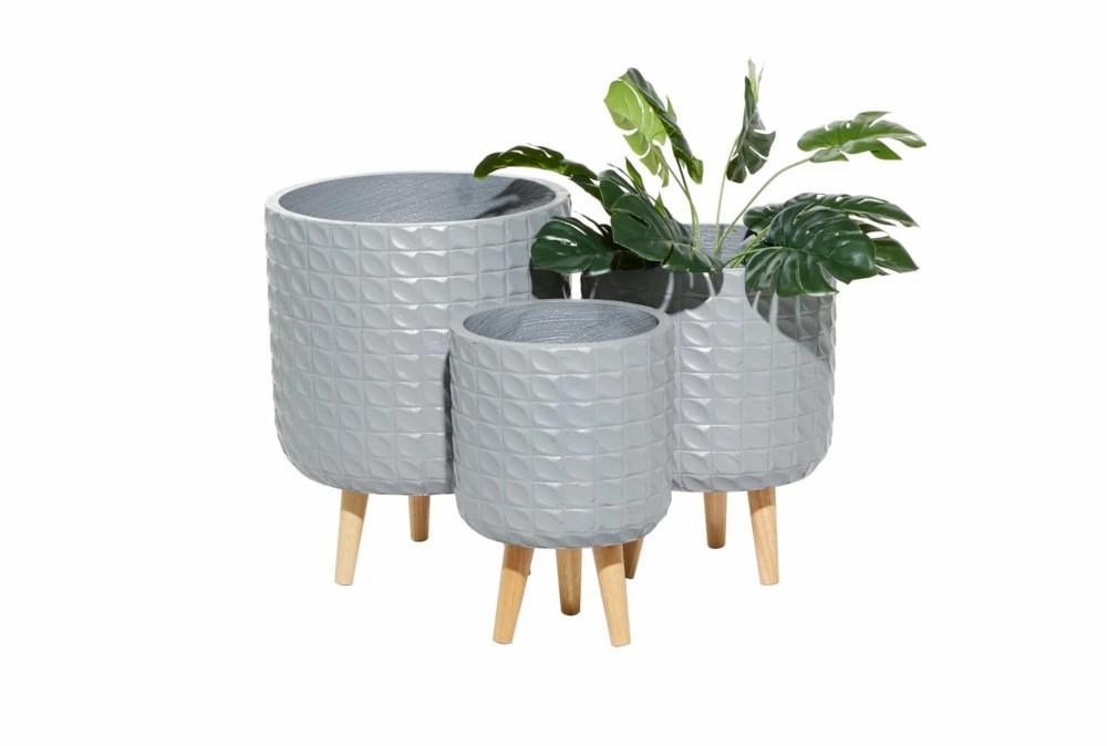 Planters | Grey Modern Wood Planter Set Of 3 Decor Planters