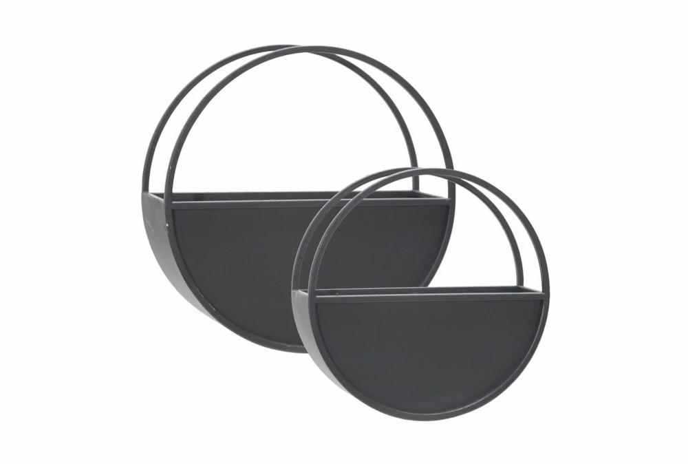 Planters | Set Of 2 Round Black Metal Wall Planters Decor Planters