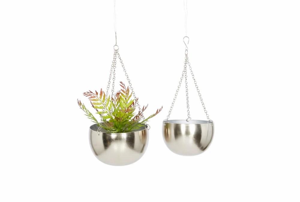 Planters | Silver Iron Hanging Planter Set Of 2 Decor Planters