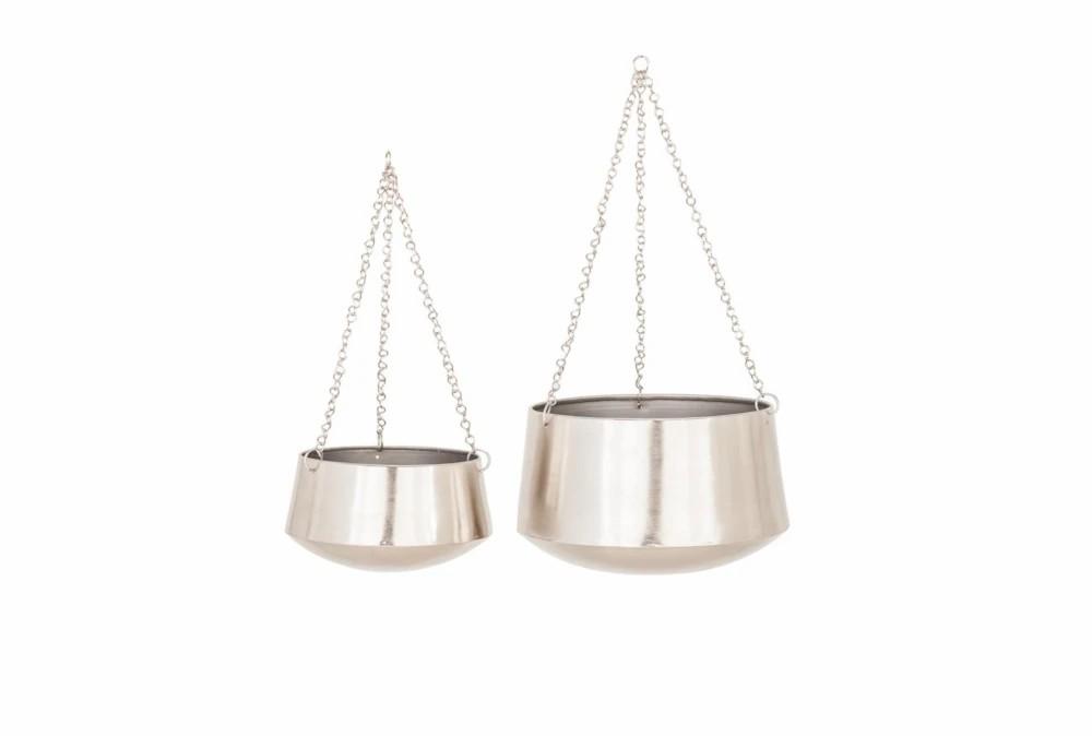 Planters | Silver Iron Hanging Planter Set Of 2 Decor Planters