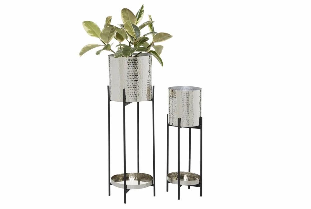 Planters | Silver Iron Planter Set Of 2 Decor Planters