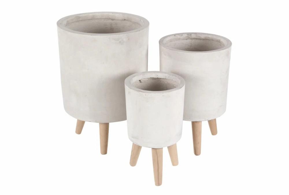 Planters | White 17 Inch Fiber Wood Planter Set Of 3 Decor Planters