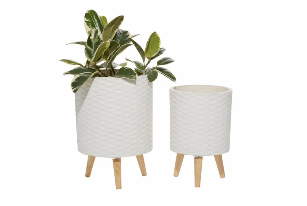 Planters | White Ceramic Planter Set Of 2 Decor Planters