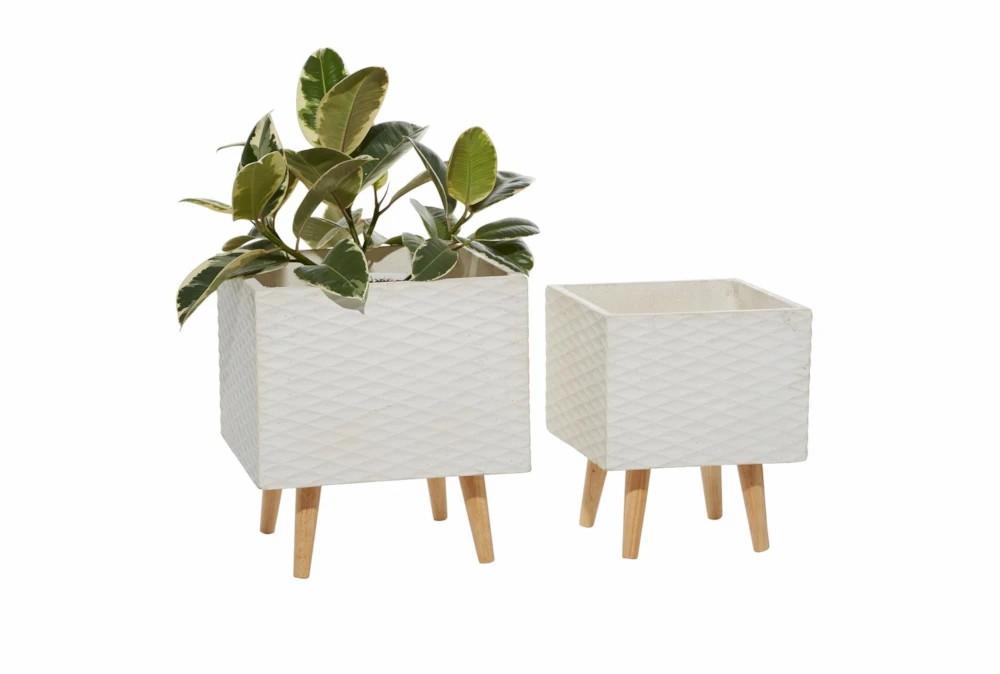 Planters | White Ceramic Planter Set Of 2 Decor Planters