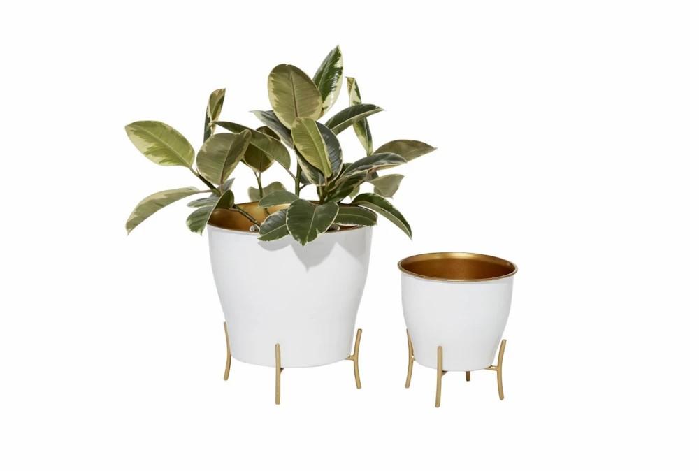 Planters | White Iron Planter Set Of 2 Decor Planters