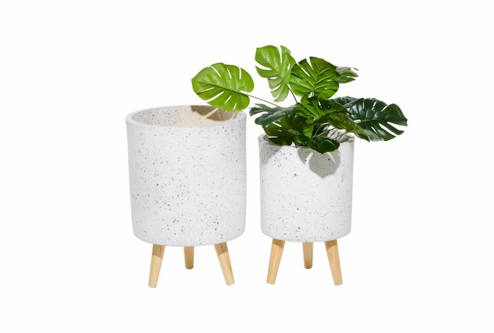 Planters | White Wood Planter Set Of 2 Decor Planters