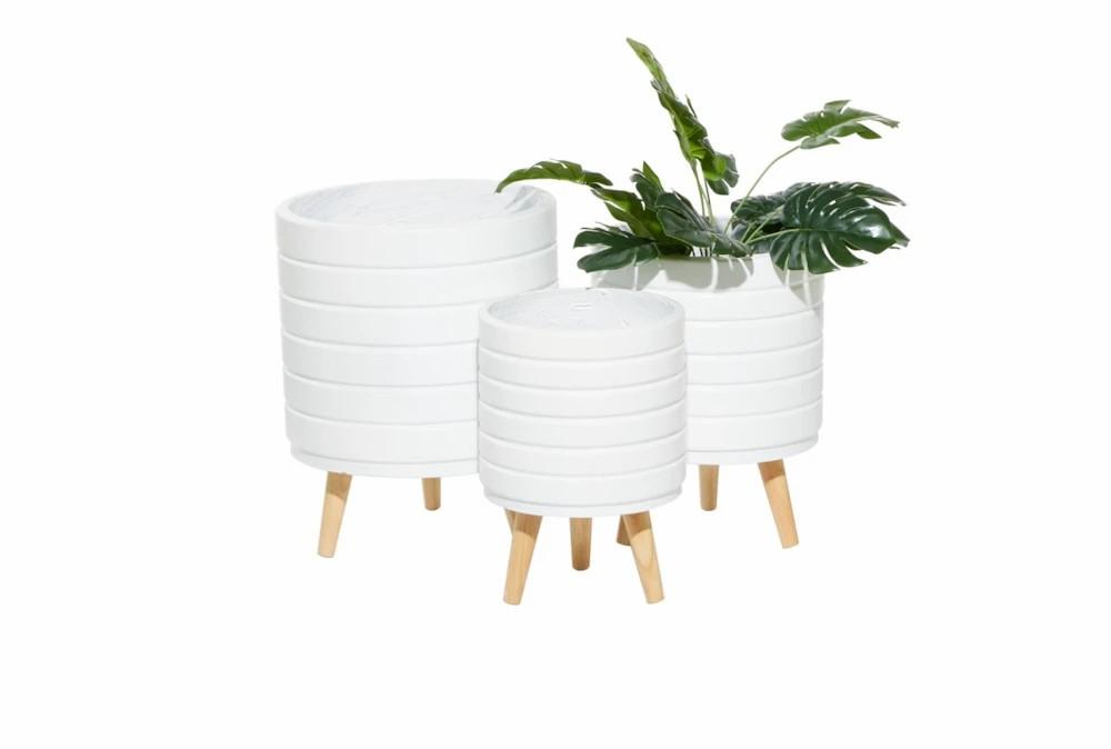 Planters | White Wood Planter Set Of 3 Decor Planters