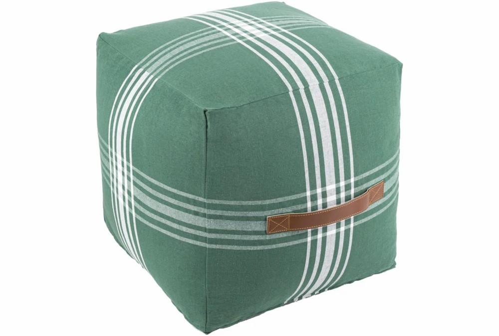 Poufs | 16X16 Green And White Plaid Cube Pouf With Cognac Leather Handle Decor Poufs