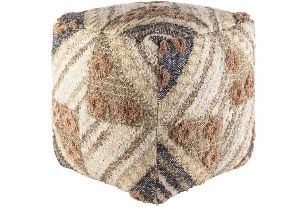 Poufs | 18 Inch Natural Multi Jute Woven Triangle Pattern Kilim Square Pouf Decor Poufs