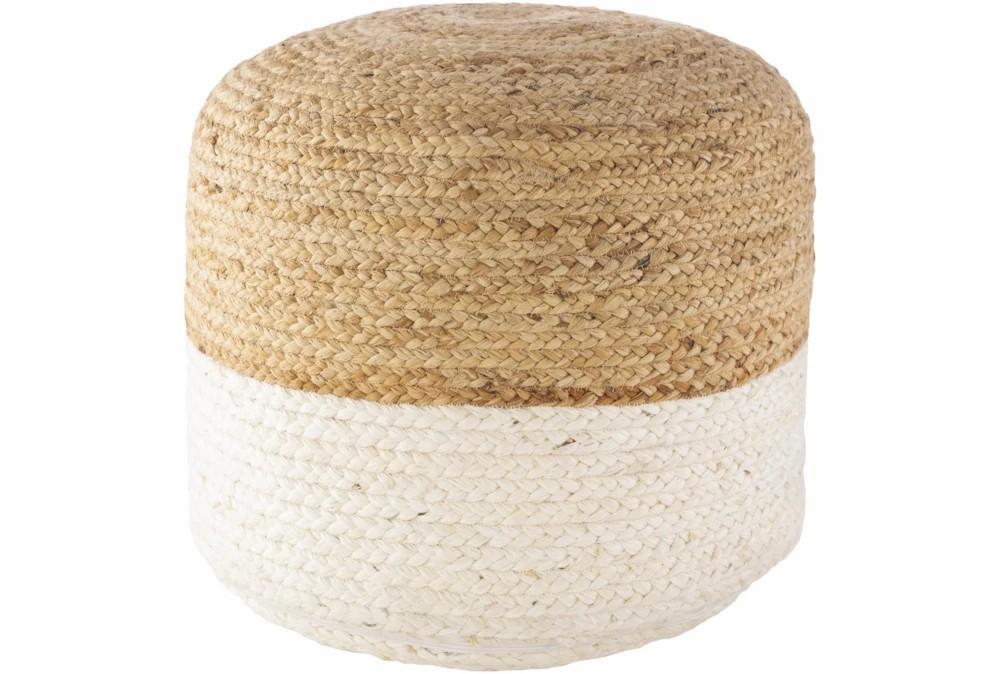 Poufs | 18″ Round Khaki + Ivory Jute Braidedfloor Pouf Decor Poufs