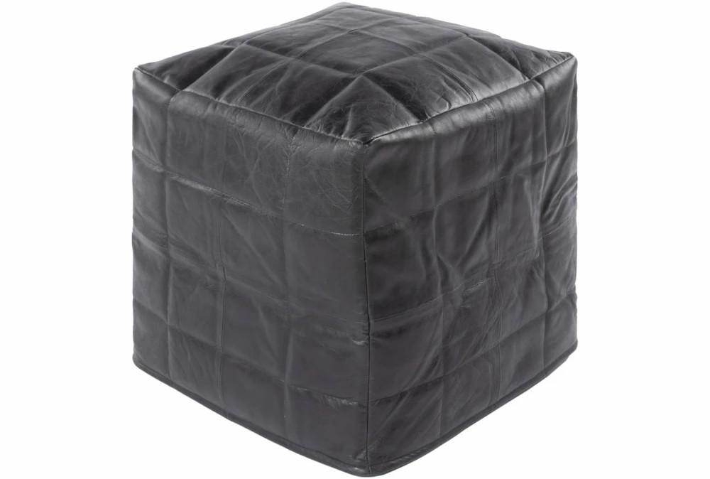 Poufs | 18X18 Black Pieced Leather Square Check Stitched Pouf Ottoman Decor Poufs