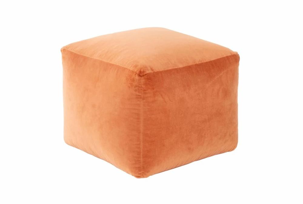 Poufs | 18X18 Orange Cotton Velvet Cube Floor Pouf Decor Poufs