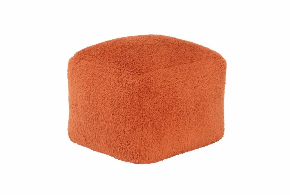 Poufs | 18X18 Orange Sherpa Cube Floor Pouf Decor Poufs