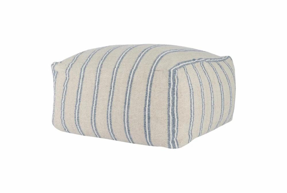 Poufs | 24X24 Natural + Blue Awning Stripe Pouf Decor Poufs